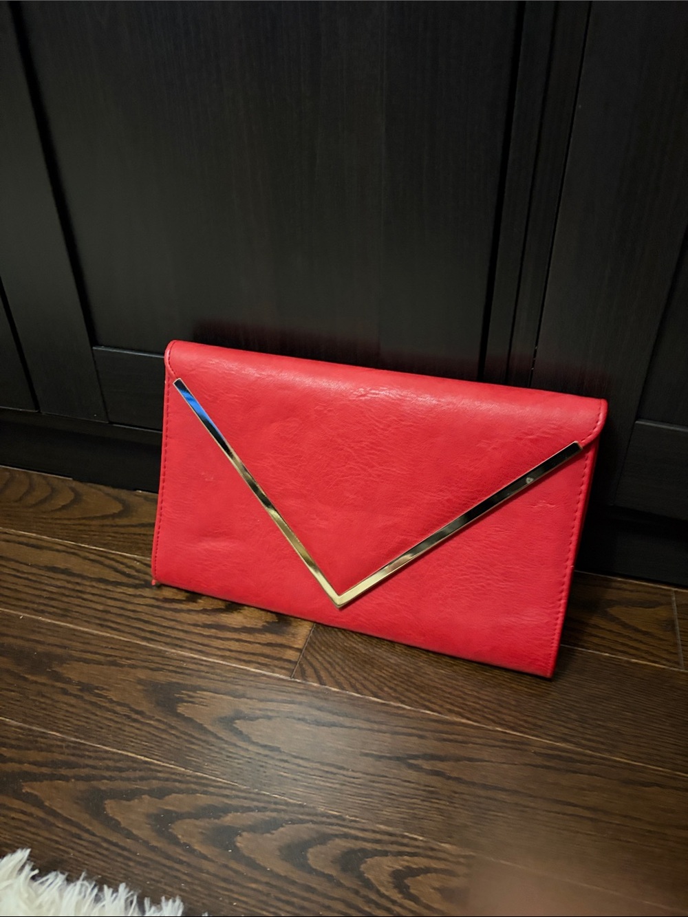 Aldo Red Envelope Clutch with Gold Accent
